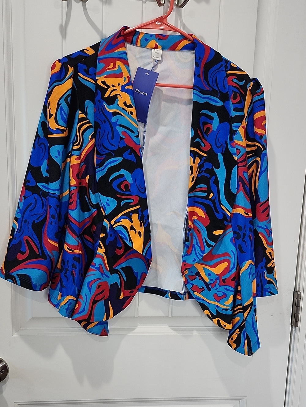 Women's Colorful Abstract Open-Front Blazer Jacket - Blue Multi - XL - NWT